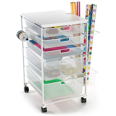 elfa Mesh Gift Wrap Cart White