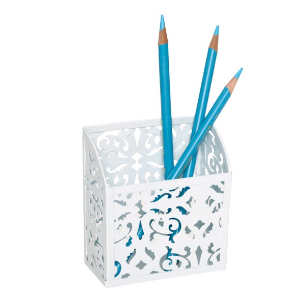 Brocade Magnetic Pencil Bin White