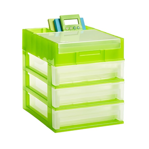 3-Drawer Desktop Organizer Clear/Lime