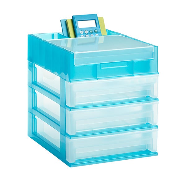 3-Drawer Desktop Organizer Clear/Turquoise