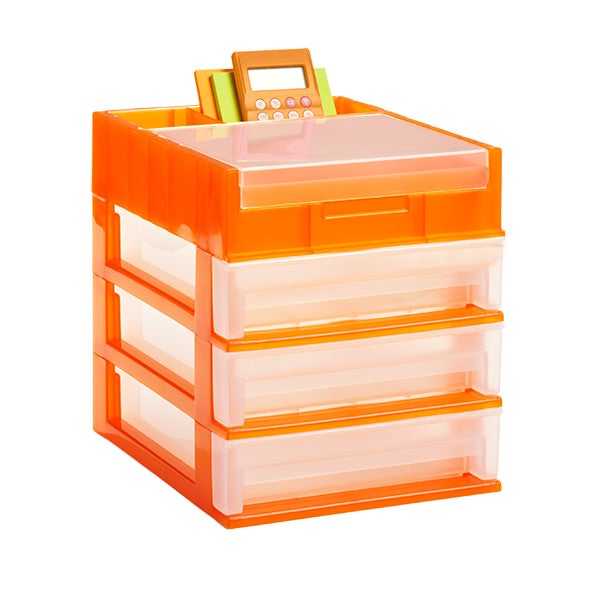 3-Drawer Desktop Organizer Clear/Orange