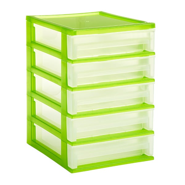 5-Drawer Desktop Organizer Clear/Lime