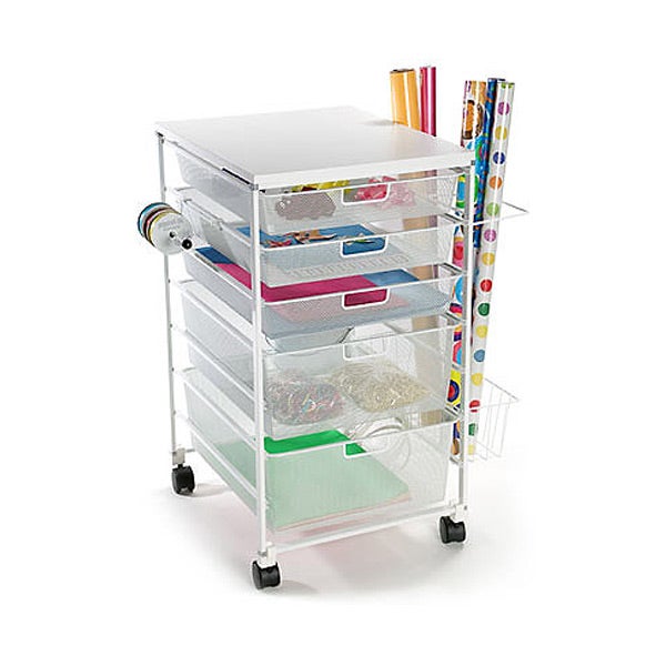 White elfa Mesh Gift Wrap Cart