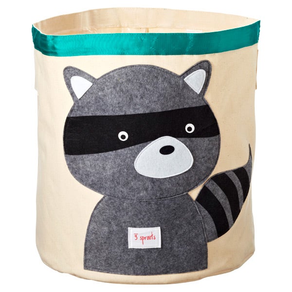 Raccoon Canvas Bin Grey/Turquoise
