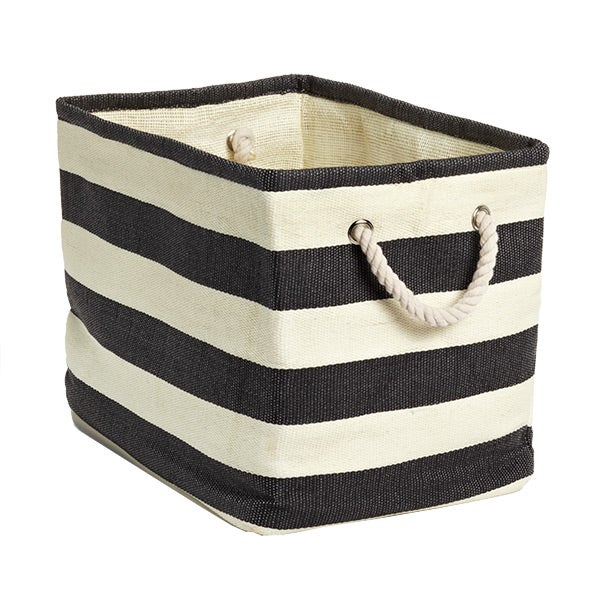 Large Rugby Stripe Bin Charcoal/Ivory