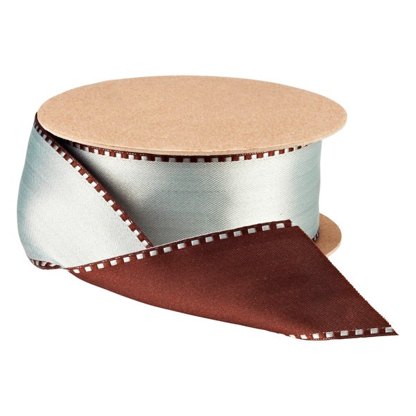 Ribbon Wired Stitched Satin Chocolate/Seamist