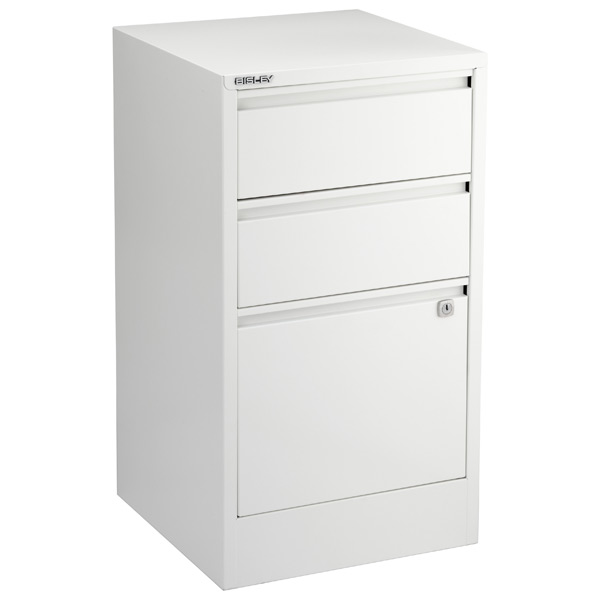 bisley white 2- & 3-drawer locking filing cabinets