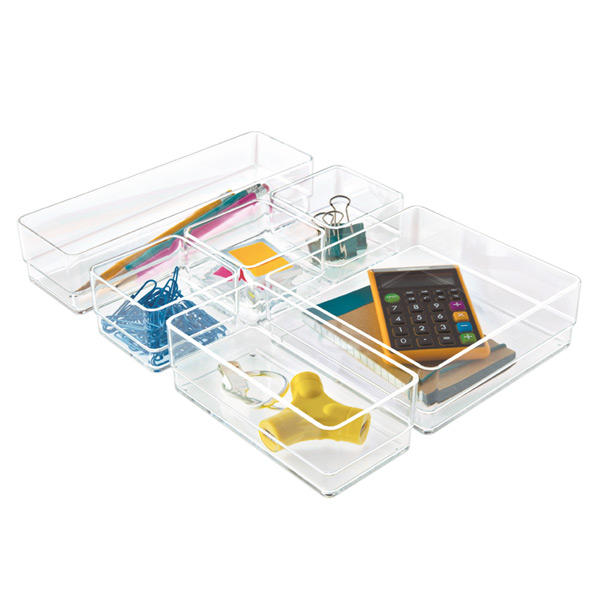 PAIWEI Set of 10 Desk Drawer Organiser Trays with 5-Size Clear Plastic Storage 