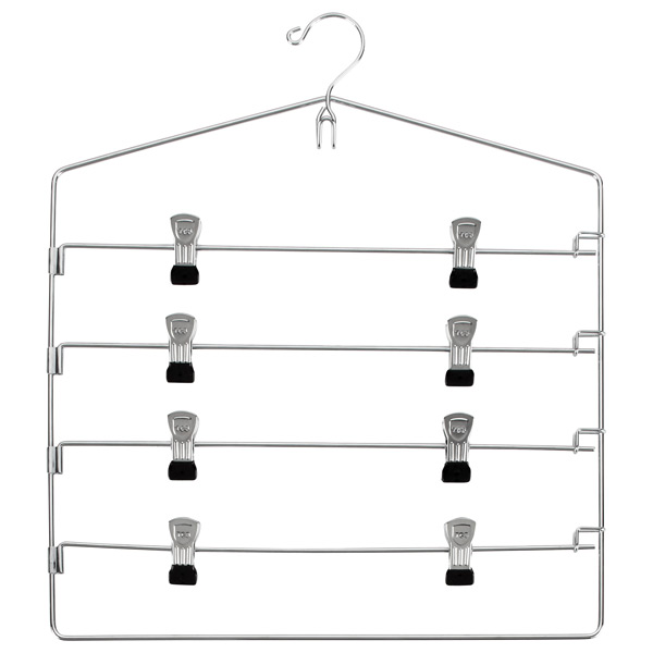 Set of 3 Sturdy Luxurious Chrome with Space Saving 4 Tier Trouser Skirt Hanger 