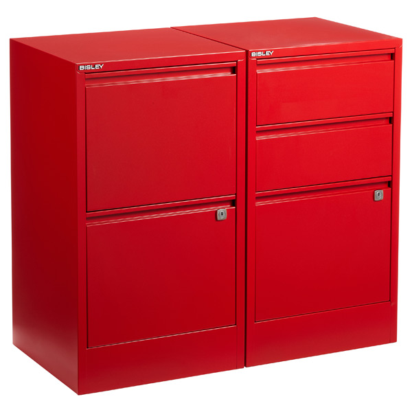 Bisley Red 2 3 Drawer Locking Filing Cabinets The Container Store