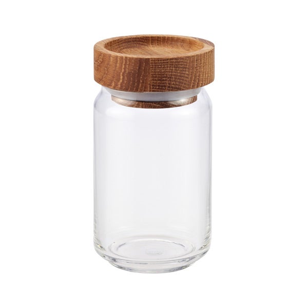 Artisan Glass Canisters With Oak Lids The Container Artisan Glass Canister Oak Lid