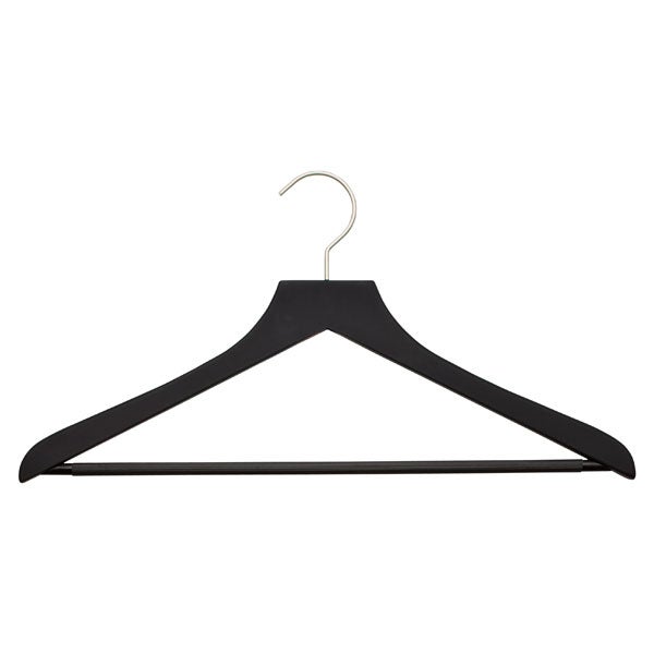 Basic Black Soft Matte Wooden Hangers Case Of 24 The Container Basic Soft Matte Shirt Hanger With Ribbed Bar Black Pkg 3