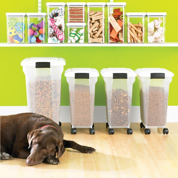 Iris 45 lb. Pet Food Container Clear & White, 13-5/8 x 18-1/2 x 22-1/2 H | The Container Store