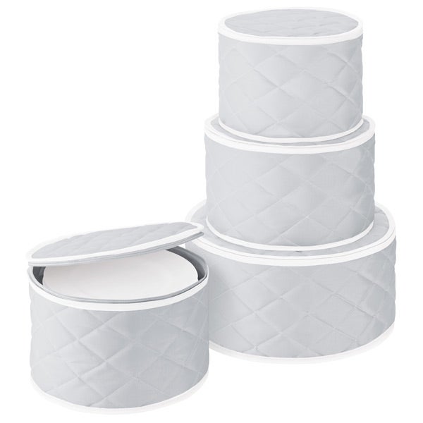 4-Piece Grey Quilted Plate & China Storage Cases