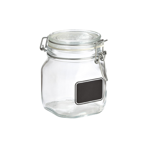 Vetri 20 oz Glass Storage Jar - with Lid, Chalkboard Label - 3 1/2 inch x 3 1/2 inch x 4 1/4 inch - 1 Count Box, Clear