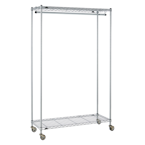 Stainless Steel Rolling Garment Rack With top and middle rack and storage area 