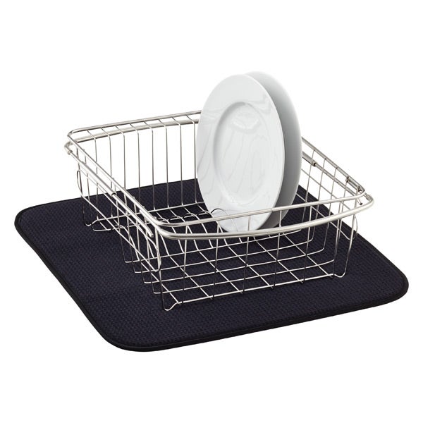 Black Large Metal Dish Drying Rack with Drying Mat