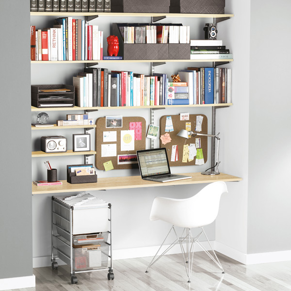 Sand Platinum Elfa Office Shelving The Container Store