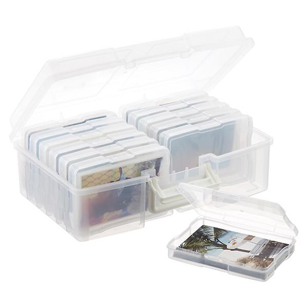 PCA Photo Case, 4 x 6 Photo Box Storage with Handle - 12 Inner Photo Keeper, Large Photo Organizer, Clear Plastic Craft Case for Photos Stickers