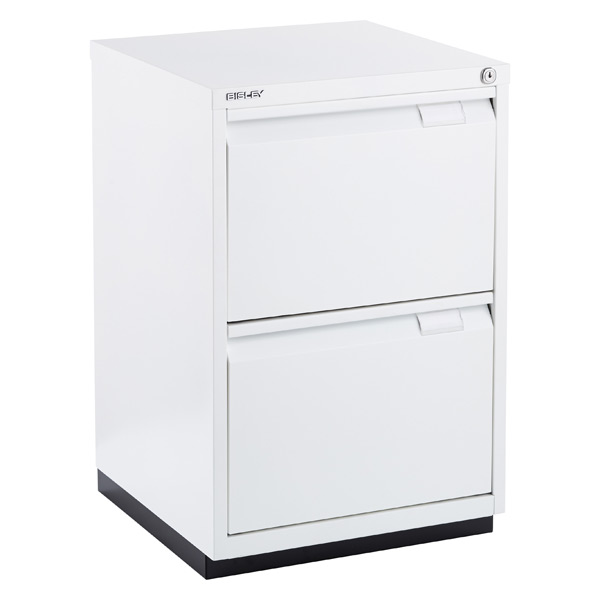 bisley white premium 2-drawer locking filing cabinet | the container