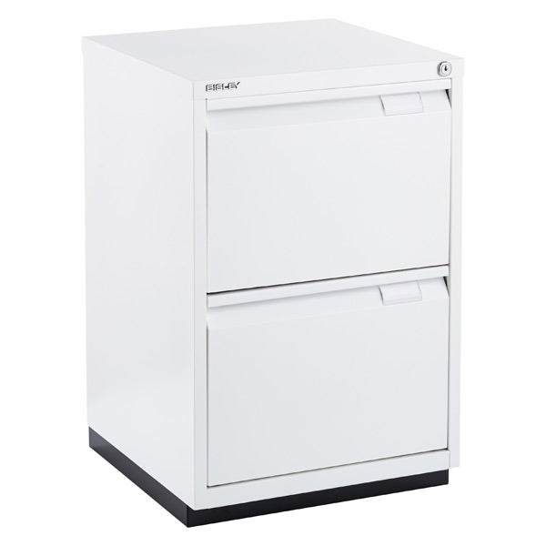 Bisley White Premium 2 Drawer Locking Filing Cabinet The