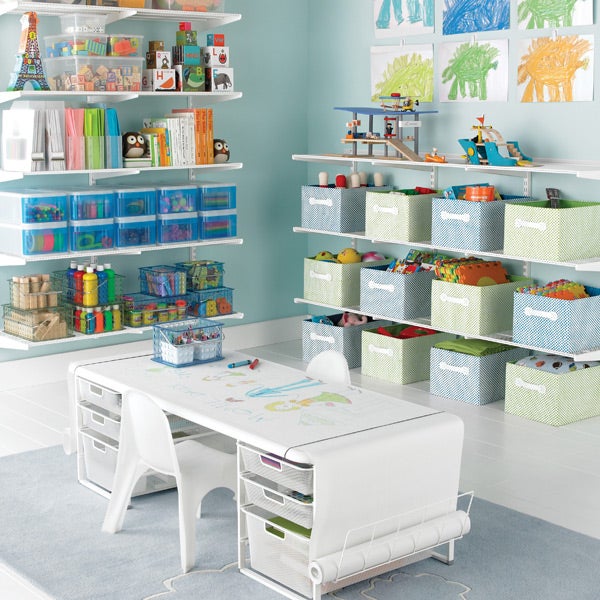 white playroom storage