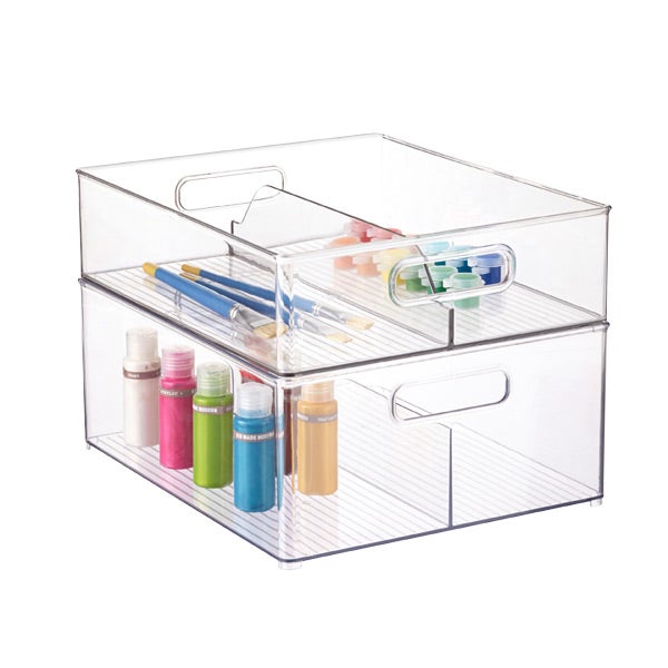 Idesign Linus Clear Divided Stackable Bins With Handles The