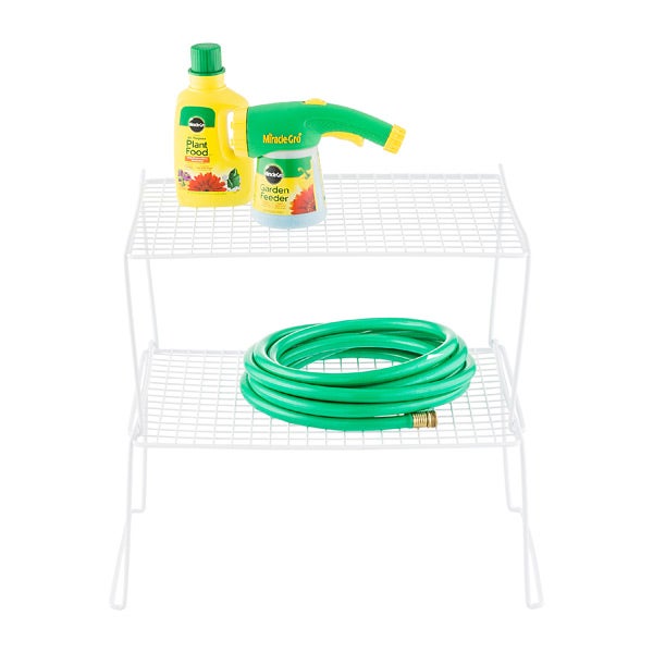 White Large Grid Stackable Shelf The Container White Large Grid Stacking Shelf