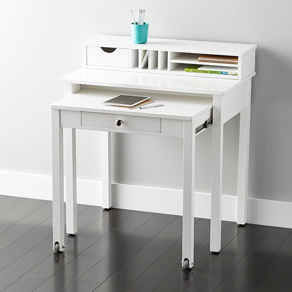 White Desk Solid Wood Roll Out The Container