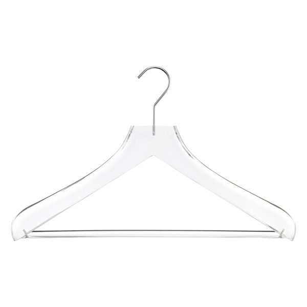 Quality Clear Lucite Acrylic Heavy Duty Coat Suit Hangers – 2 Pack, Curved Stylish Clothes Hanger with Wide Matte Silver Hooks - Coat Hanger for