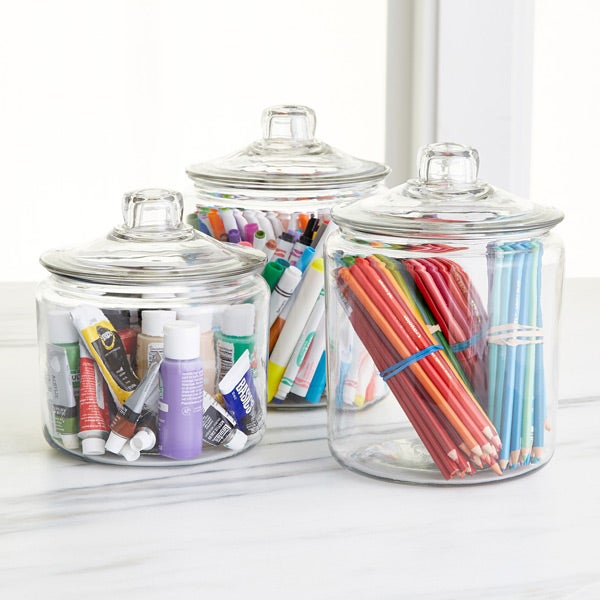 Glass Cookie Jar with Stainless Steel Airtight Lids + Marker