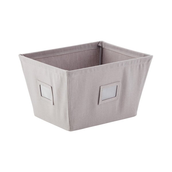 Grey Open Canvas Storage Bins With Labels