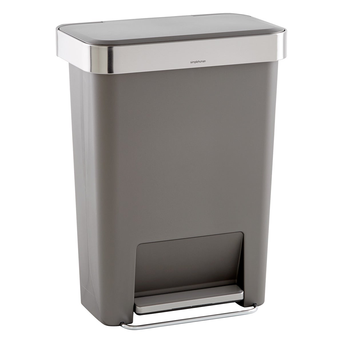 simplehuman Grey 12 gal. Rectangular Trash Can with Liner Pocket