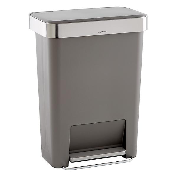 simplehuman 45L Rectangular Step Trash Can with Liner Pocket Brushed  Stainless Steel and Gray Plastic Lid