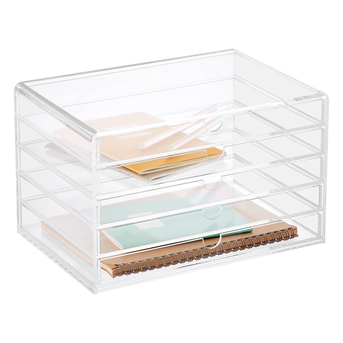 Luxe Acrylic Stacking Drawer Organizers Gold Trim Set of 5 | The Container Store