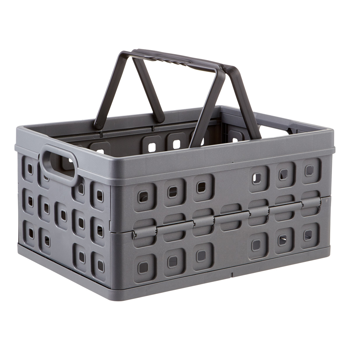 5 X 32L FOLD FLAT STACKABLE STORAGE CRATE PLATINUM  SILVER WITH CARRY HANDLES 