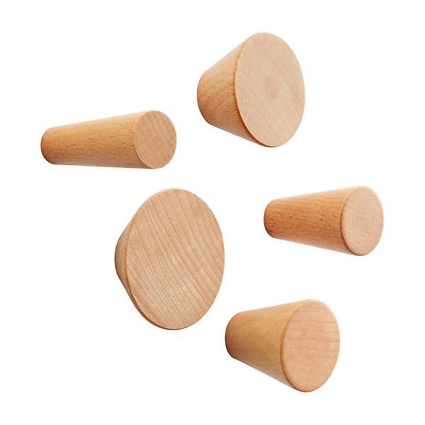ThreeByThree Seattle Hob Knob Solid Wood Wall Pegs Natural Set of 5 | The Container Store