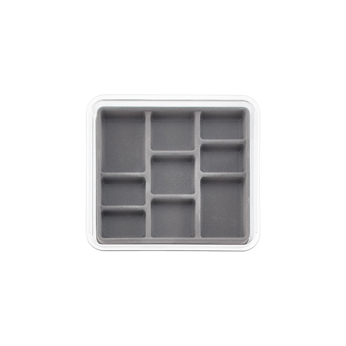 SET OF 5 WHITE STACKABLE TRAYS WITH GRAY 36 RING INSERTS
