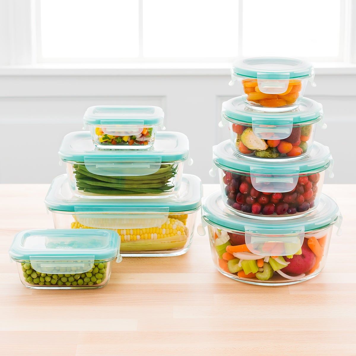 oxo good grips 8-piece snap round glass food storage set | the oxo good grips 8-piece snap round glass food storage set | the