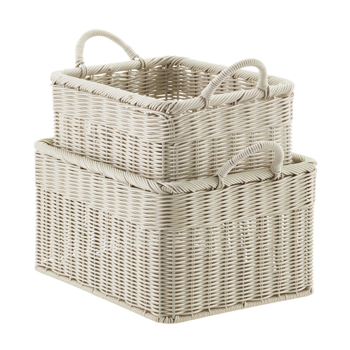 Stone Woven Plastic Storage Bins with Handles The Container Store