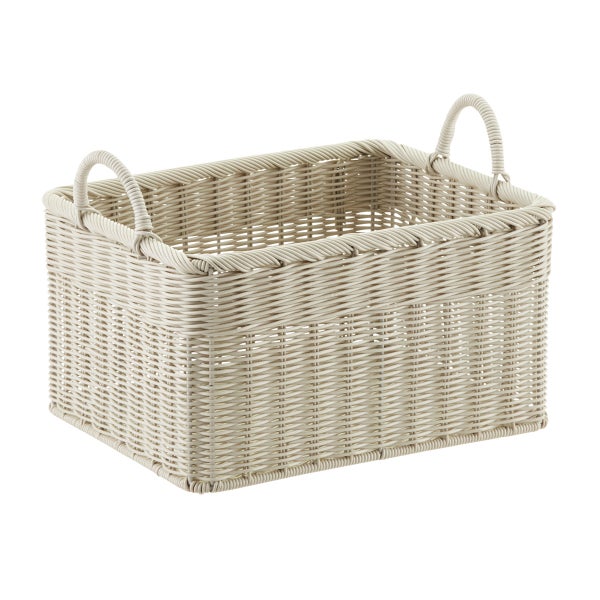 Stone Woven Plastic Storage Bins with Handles