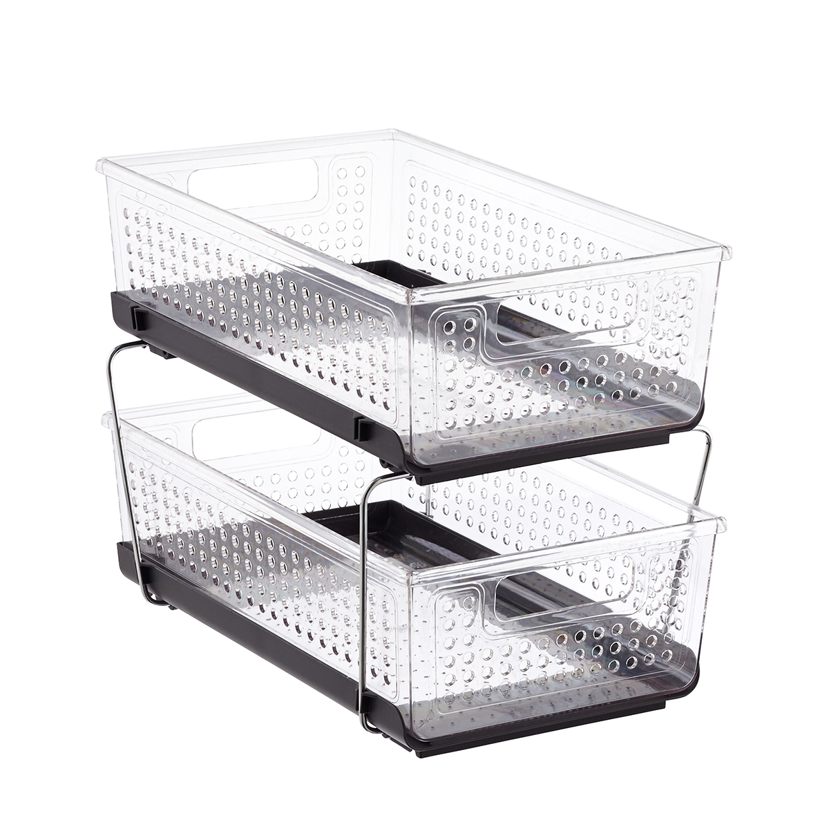 Madesmart 2-Tier Divided Organizer Clear/Grey, 9 x 14-1/2 x 10-5/8 H | The Container Store