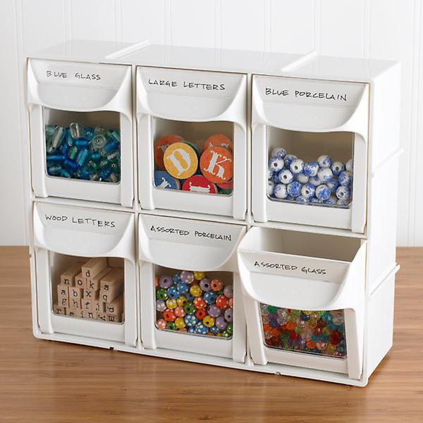 4 Compartment White Small Parts Tip Out Stacking Bin Organizer