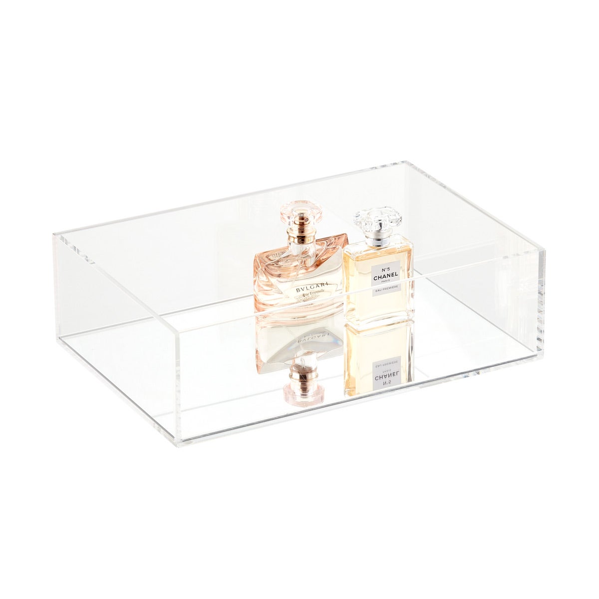 luxe acrylic tray with mirror base the container store