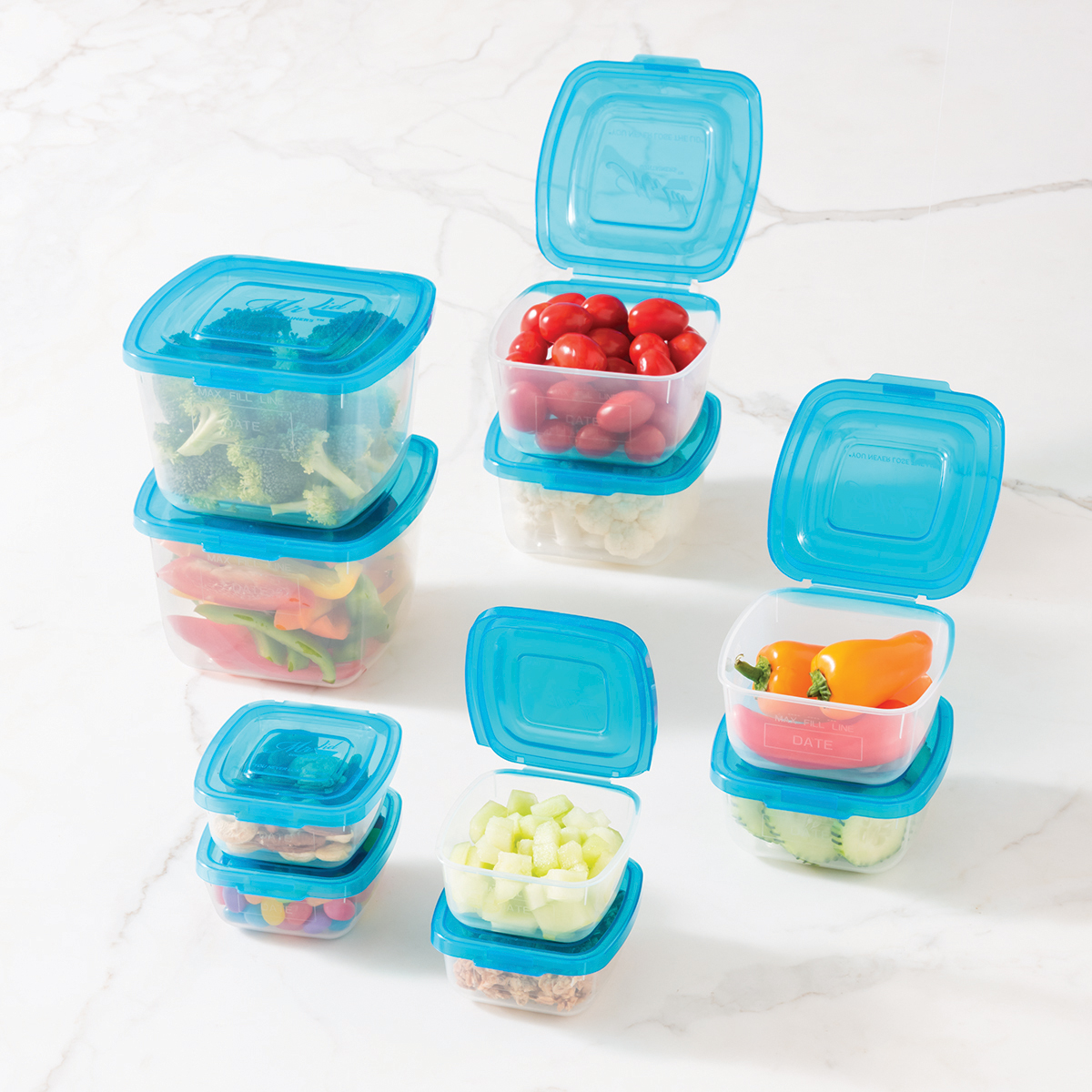 Details about   New 34 Pcs Reusable Plastic Food Storage Containers Set with Air Tight Blue Lids 