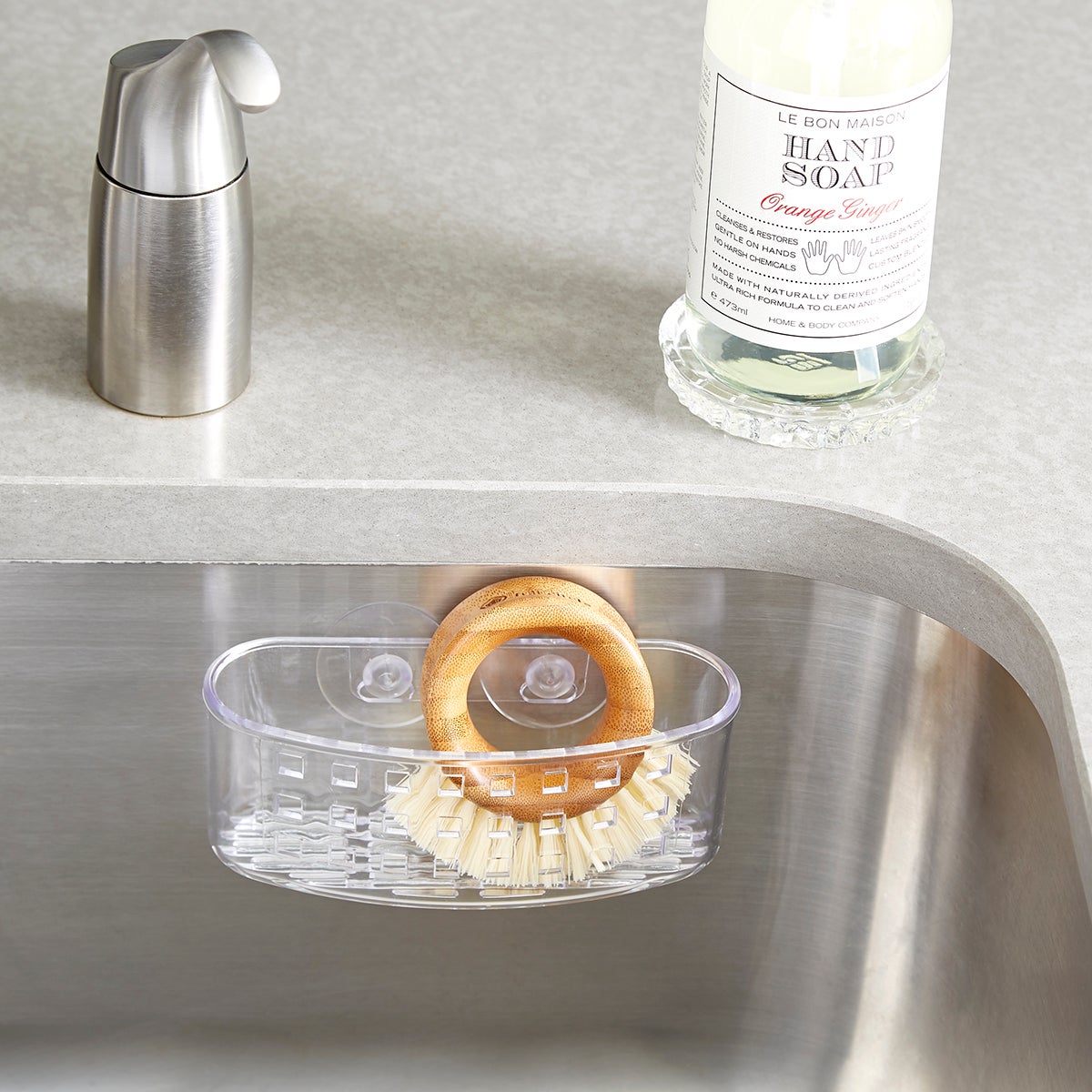 Sink Sponge Holder With Dish Brush Organizer, Suction Cups or Countertop