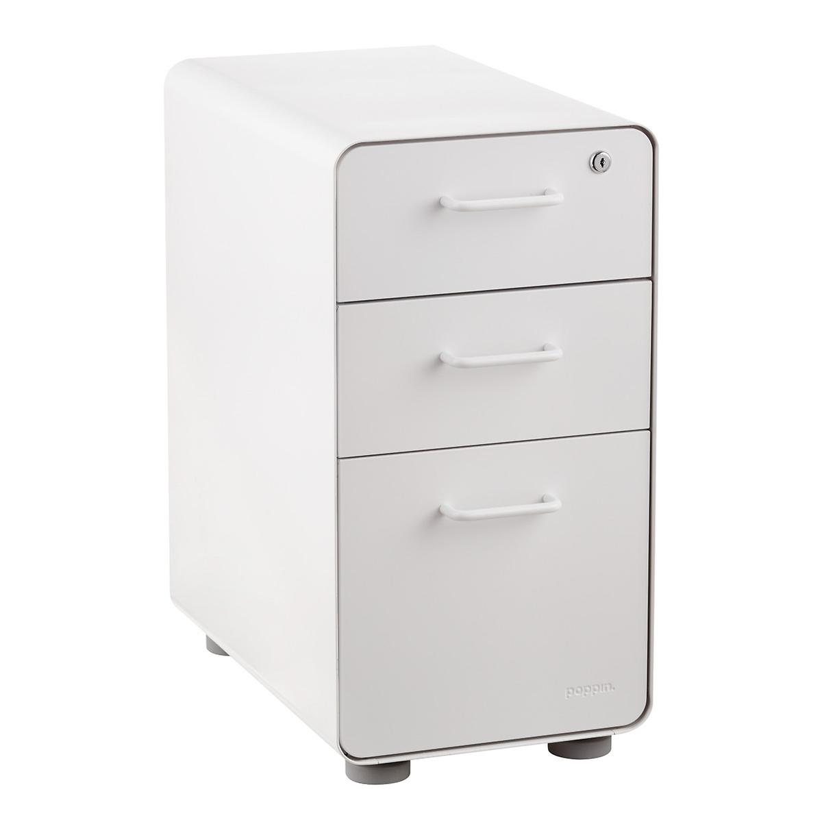 Poppin White Slim 3 Drawer Stow Filing Cabinet The Container Store