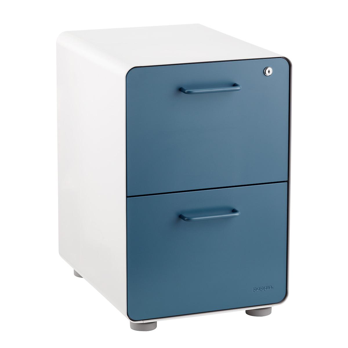 Poppin Slate Blue 2 Drawer Stow Locking Filing Cabinet The