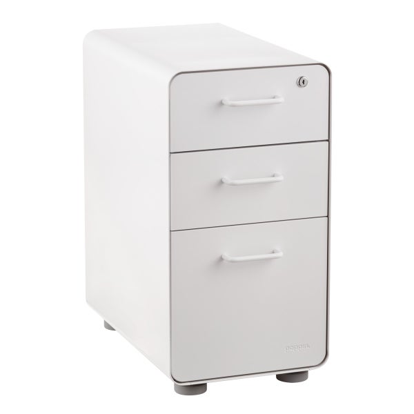 Poppin White Slim 3-Drawer Stow Filing Cabinet