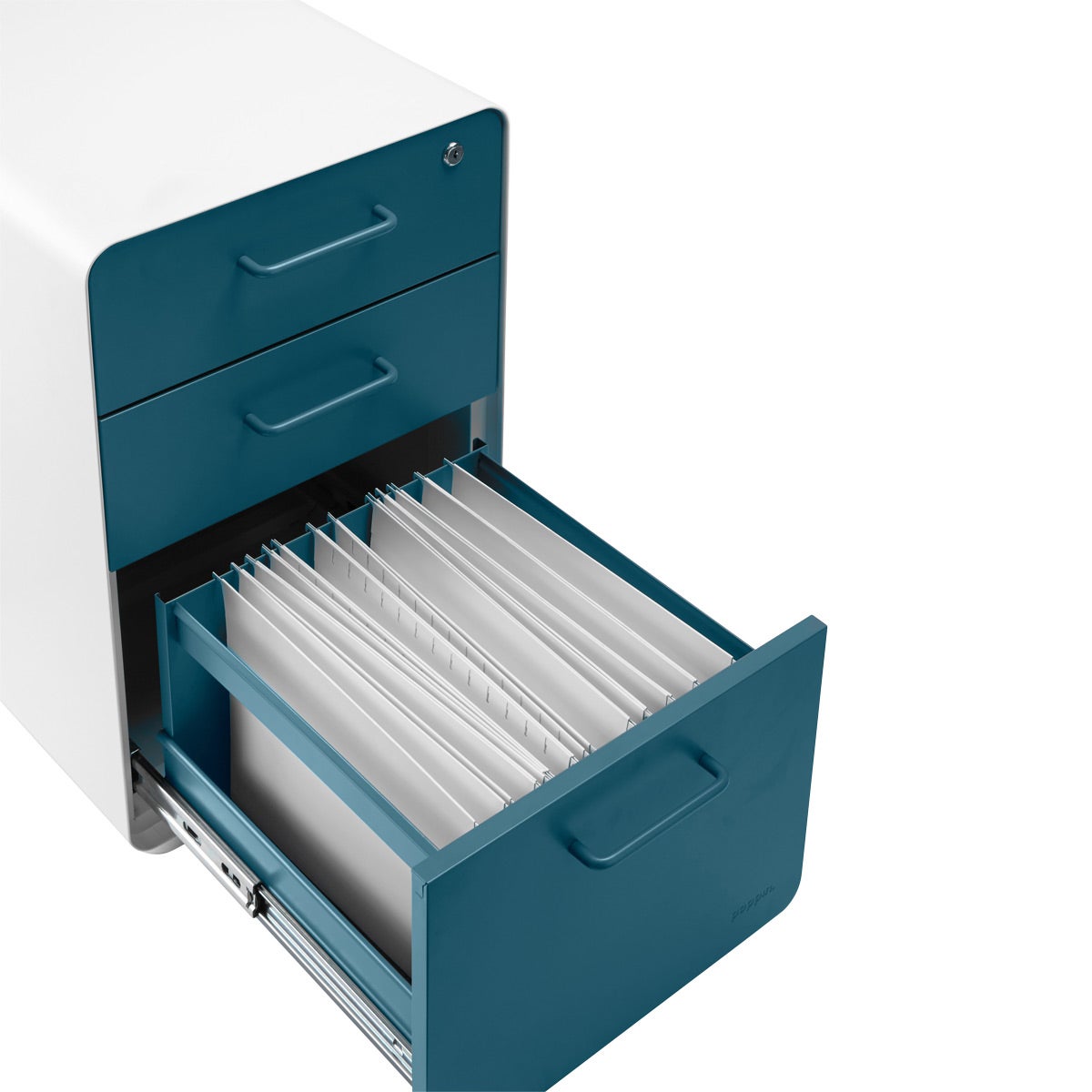 Poppin Slate Blue 3-Drawer Stow Locking Filing Cabinet | The